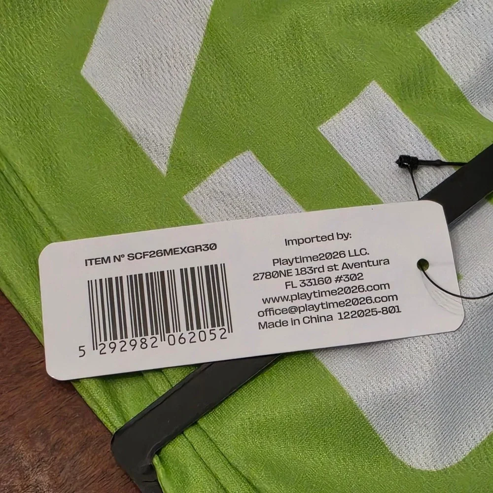 FIFA Scarf Unisex OS Green Mexico 2026 World Cup Soccer Fan Fringe Official New